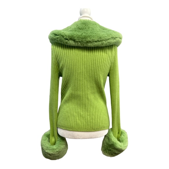 🎈SOLD HOUSE OF SUNNY Lime ribbed cardigan with faux fur cuffs and collar 4 - Picture 11 of 16